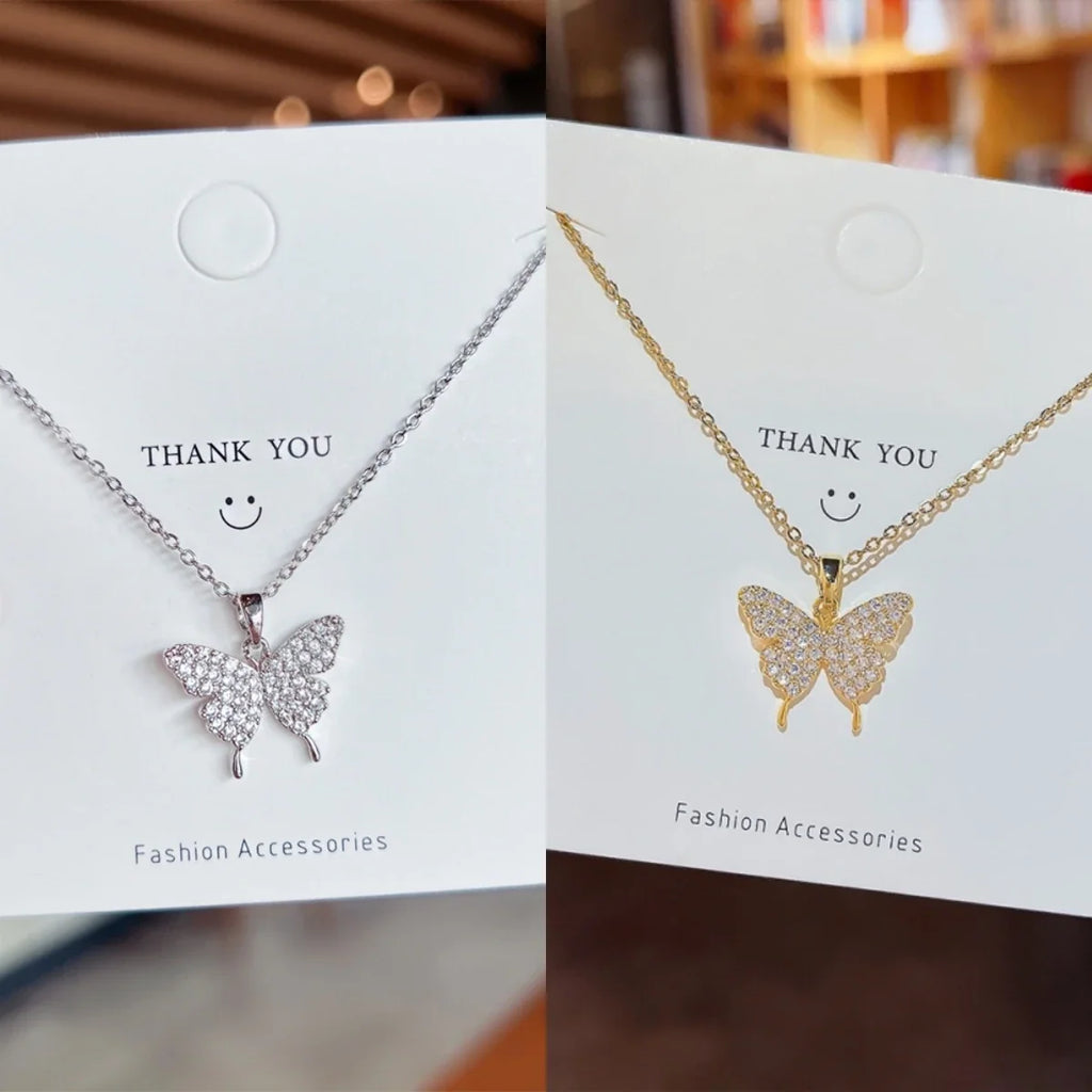 Butterfly Zircon Pendant Necklace | Gold & Silver Stainless Steel