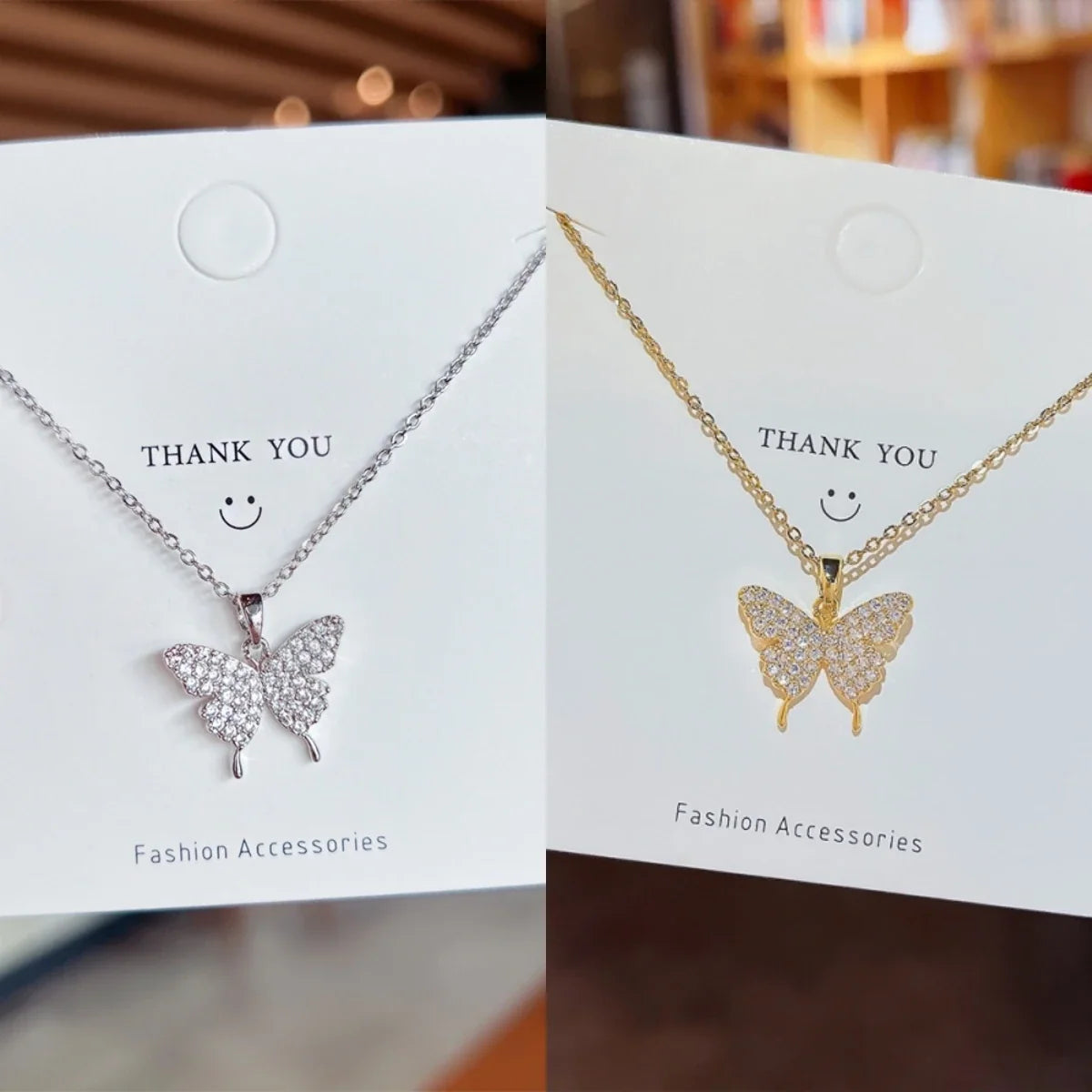 Butterfly Zircon Pendant Necklace | Gold & Silver Stainless Steel