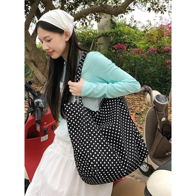 Korean Retro Polka Dot Crossbody Bag – Large Shoulder Bag