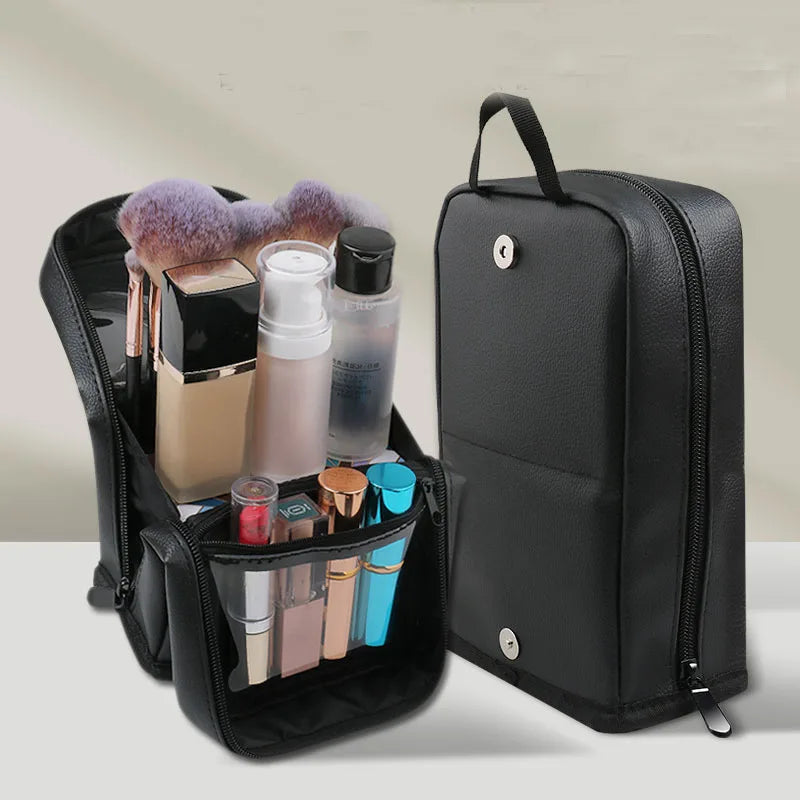 Leather Makeup Brush Organizer Bag – Large Stand-Up Storage