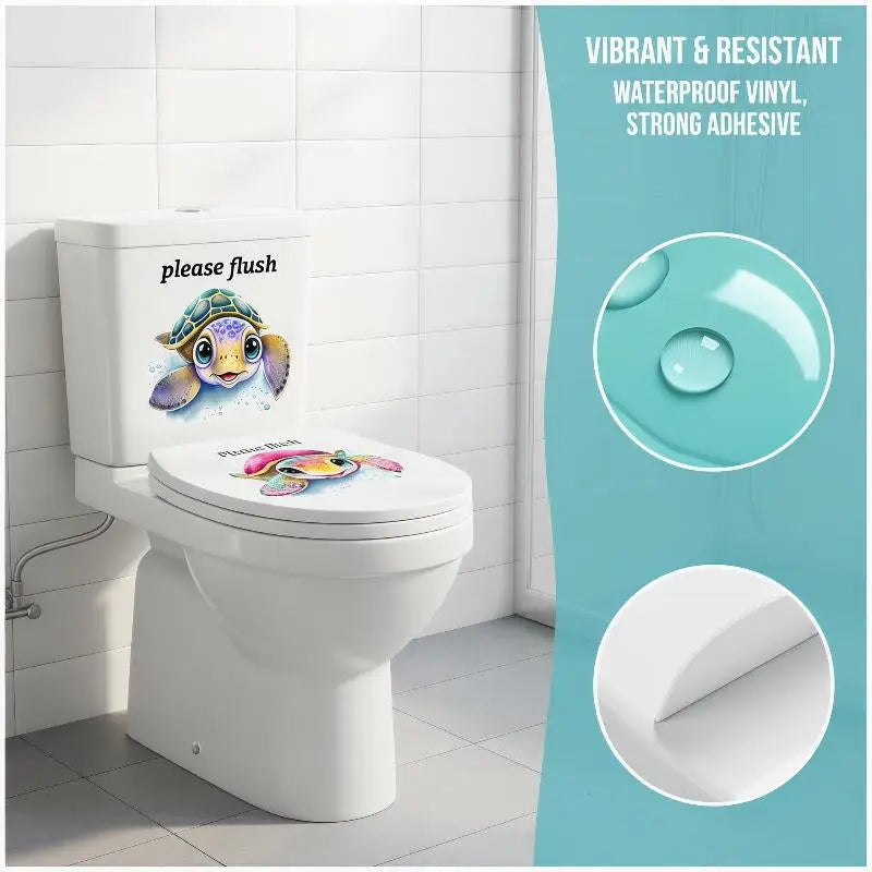 Funny Turtle Please Flush Toilet Sticker – Waterproof Decal