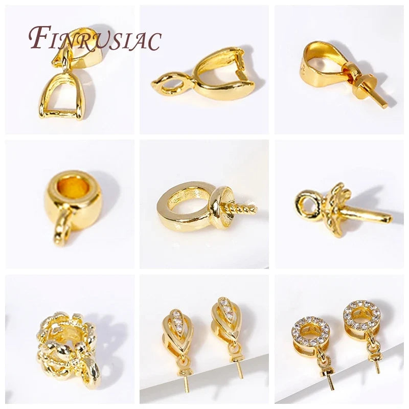 18K Gold Plated Zircon Pinch Bail Clasp – DIY Jewelry Finding