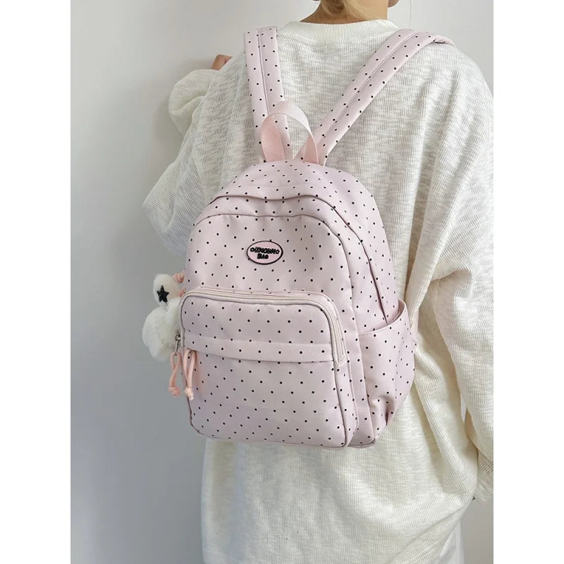 Korean Polka Dot Girls School Backpack – Lightweight Large Capacity
