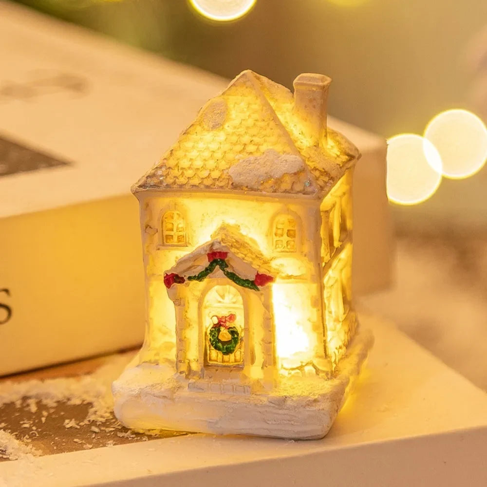 LED Miniature Christmas Village House Resin Ornament Decor