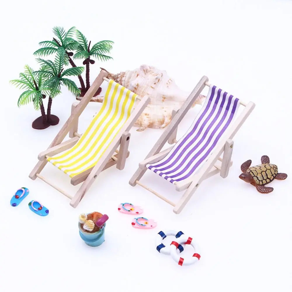 Miniature Dollhouse Beach Chair 1/12 Scale Foldable Wood