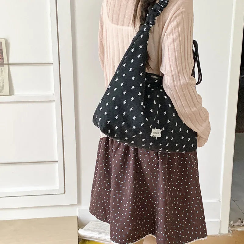 Japanese Retro Polka Dot Tote Bag – Large Shoulder Handbag
