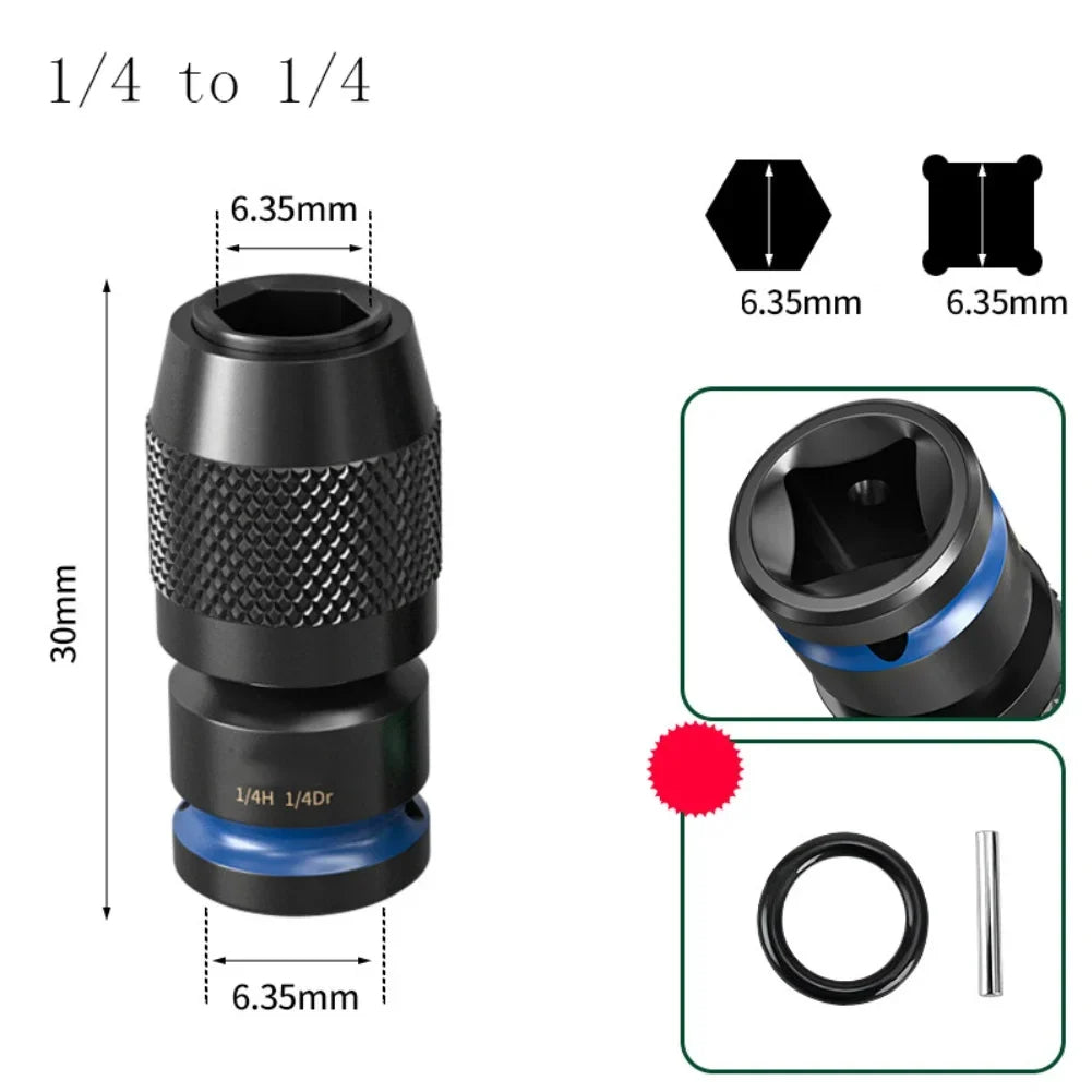 Impact Wrench Hex Bit Adapter 1/2 3/8 1/4" to 6.35mm