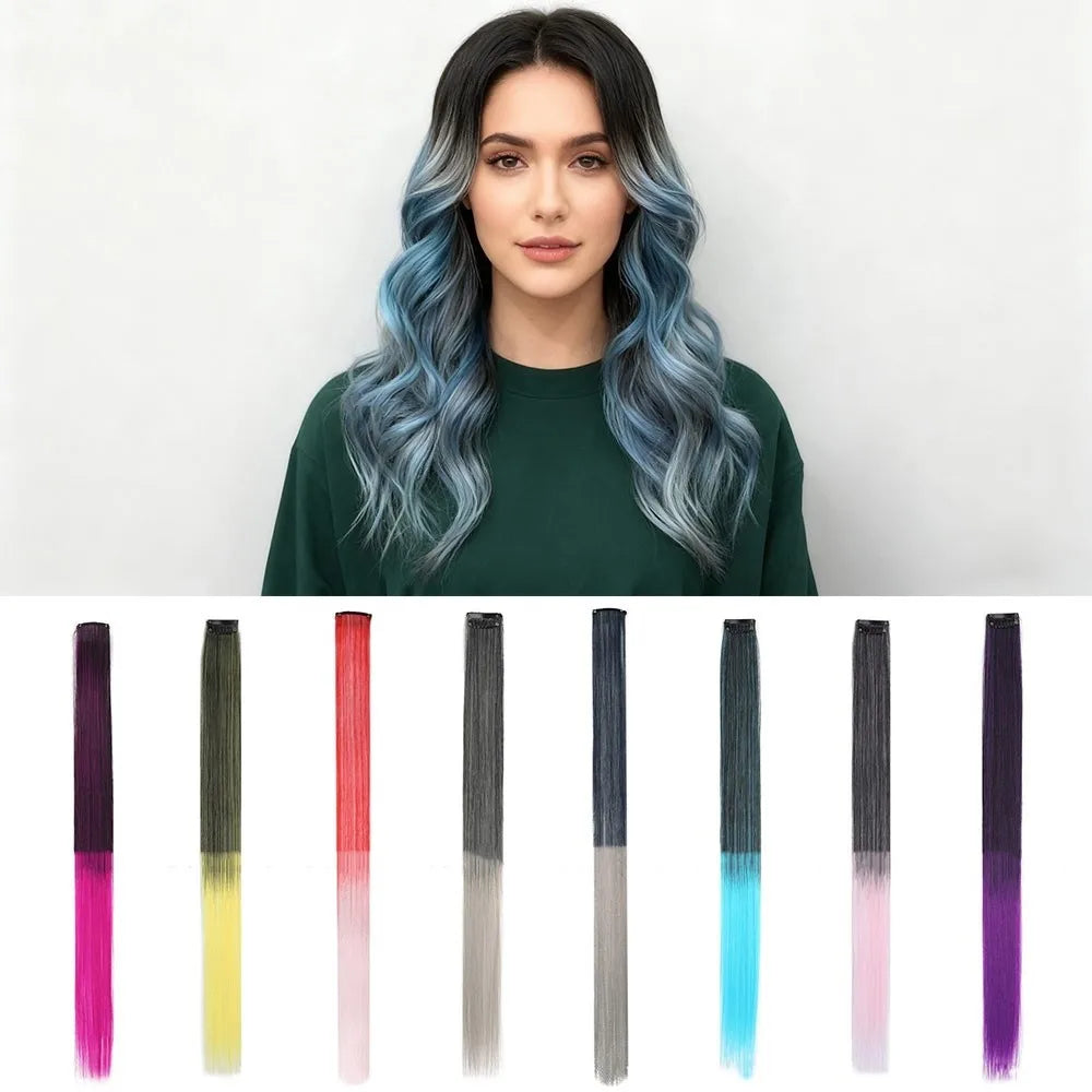 Rainbow Clip-In Hair Extensions – 22" Colorful Highlights