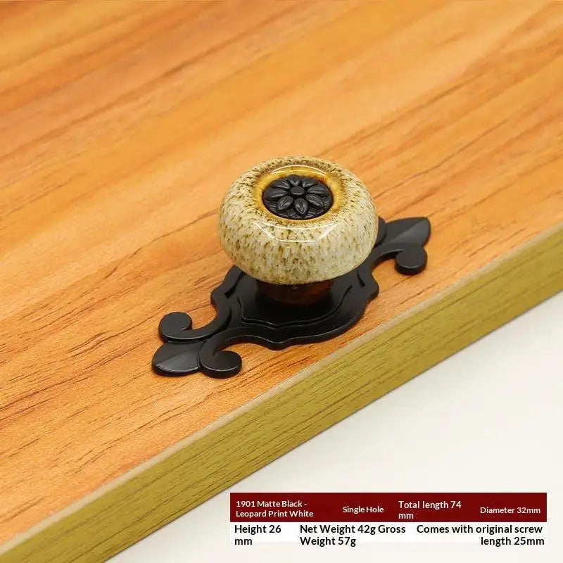 Ceramic Flower Cabinet Knob Antique Bronze Ethnic Style