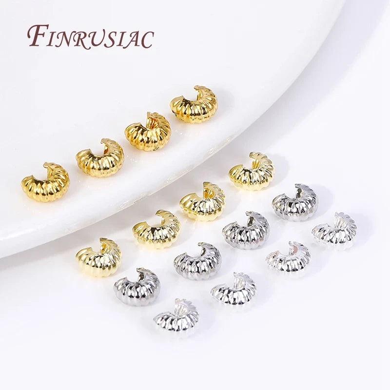 4MM Gold Plated Crimp Bead Covers | Strip Pattern DIY Findings
