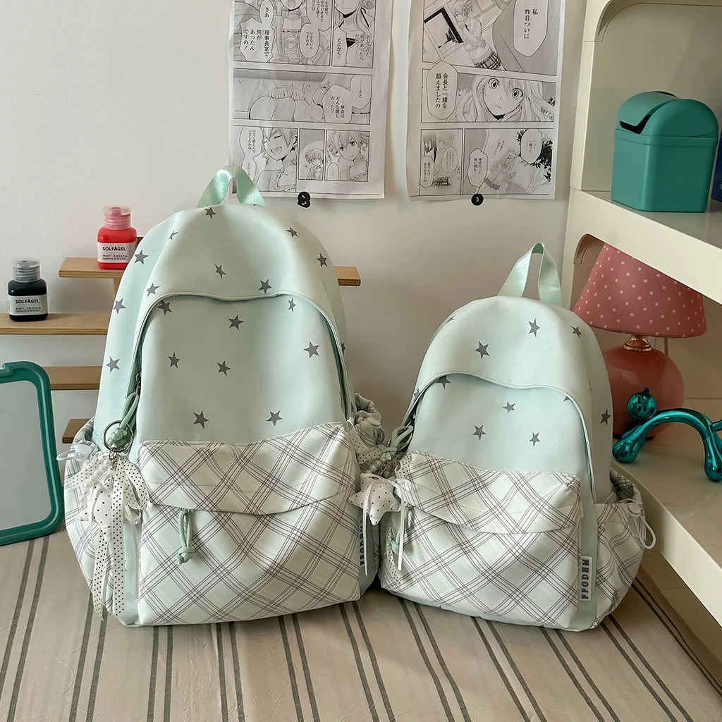 Korean Plaid Starry Backpack for Girls & Students | Nixie