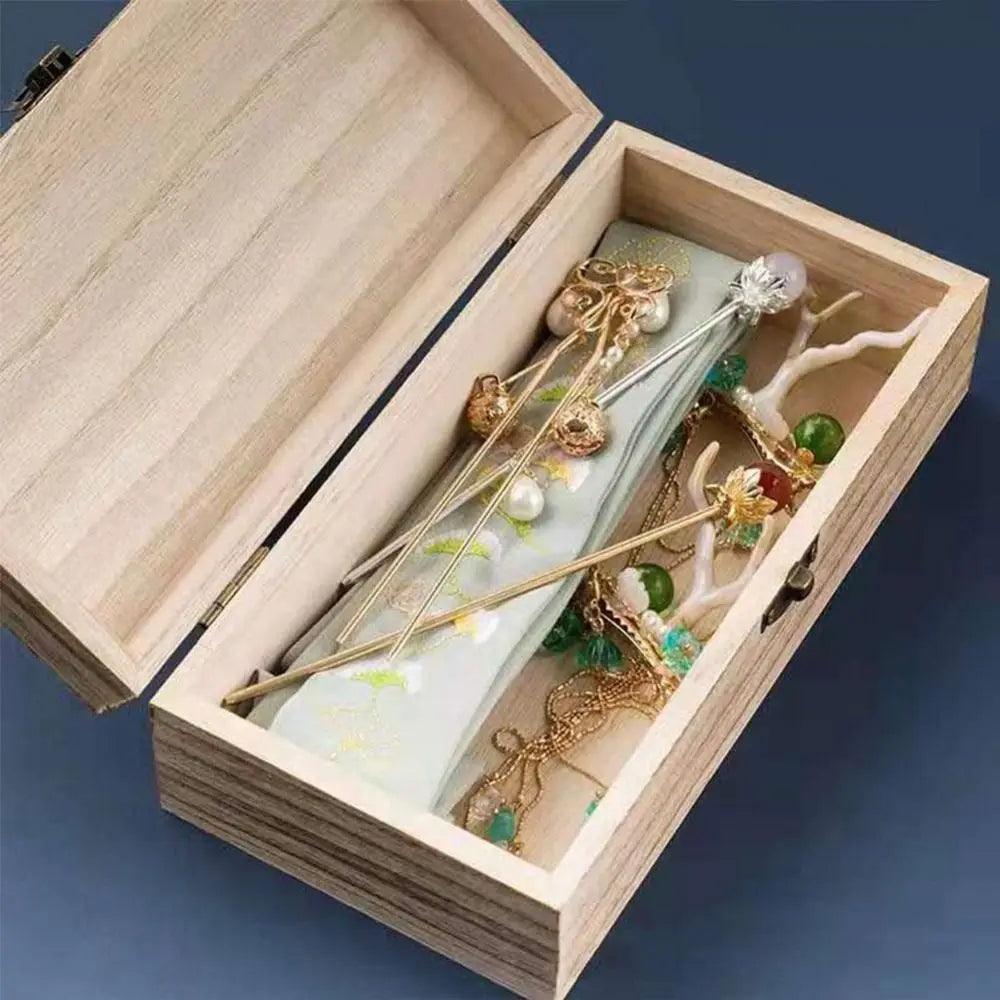 Vintage Wooden Flip Lid Storage Box – Jewelry & Gift Organizer