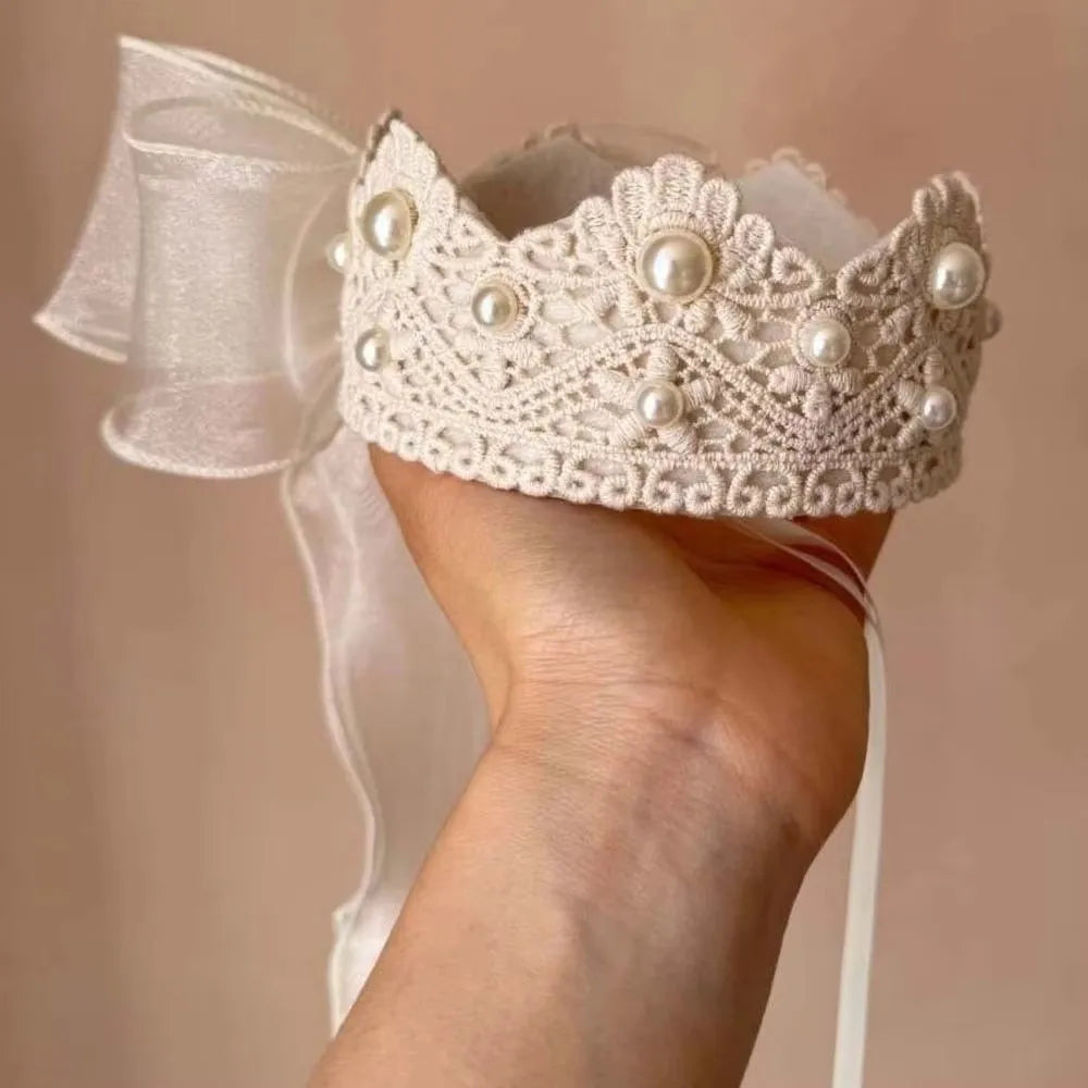 Girls Crown Headband – Mesh Bow Lace Hairband for Kids