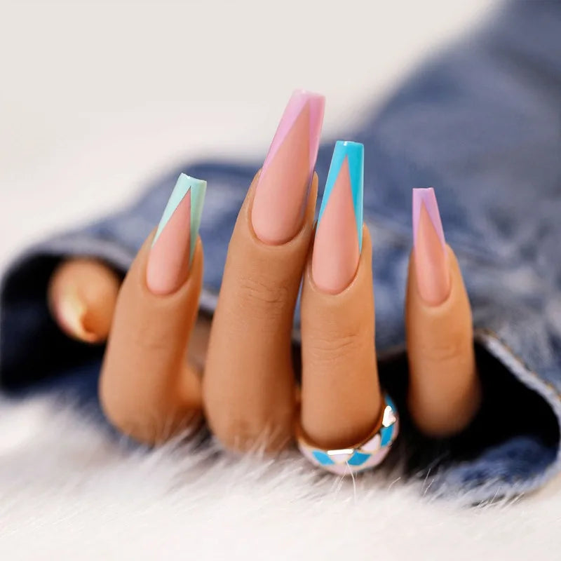 Rhinestone False Nails L Size – 24 Pcs Handmade Full Tips