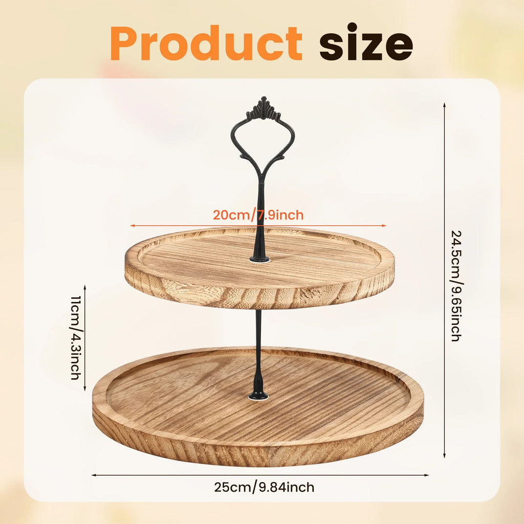 Wooden 2-Tier Round Farmhouse Serving Tray & Cupcake Stand