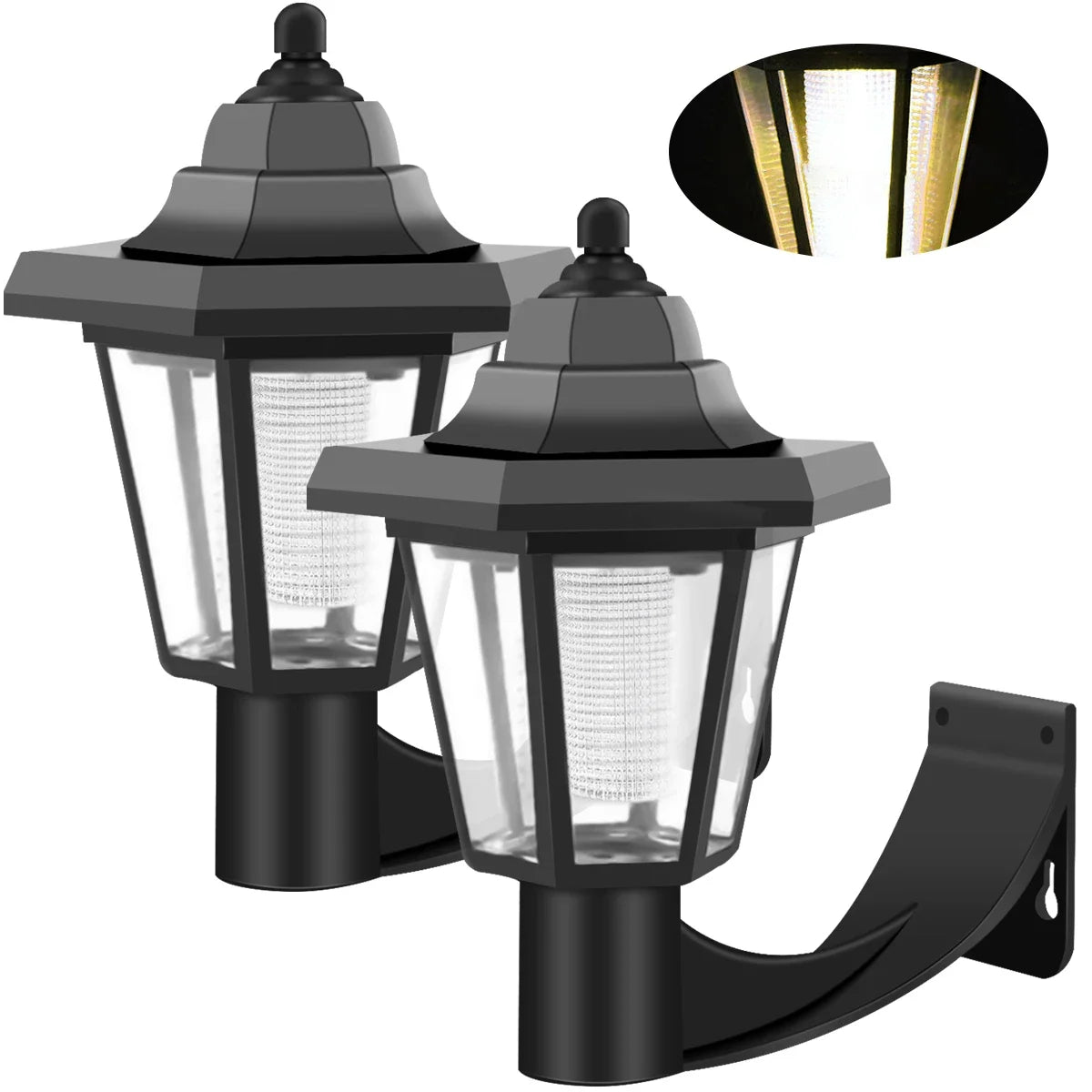 2Pcs Hexagonal Solar LED Wall Lantern – Waterproof Garden Light