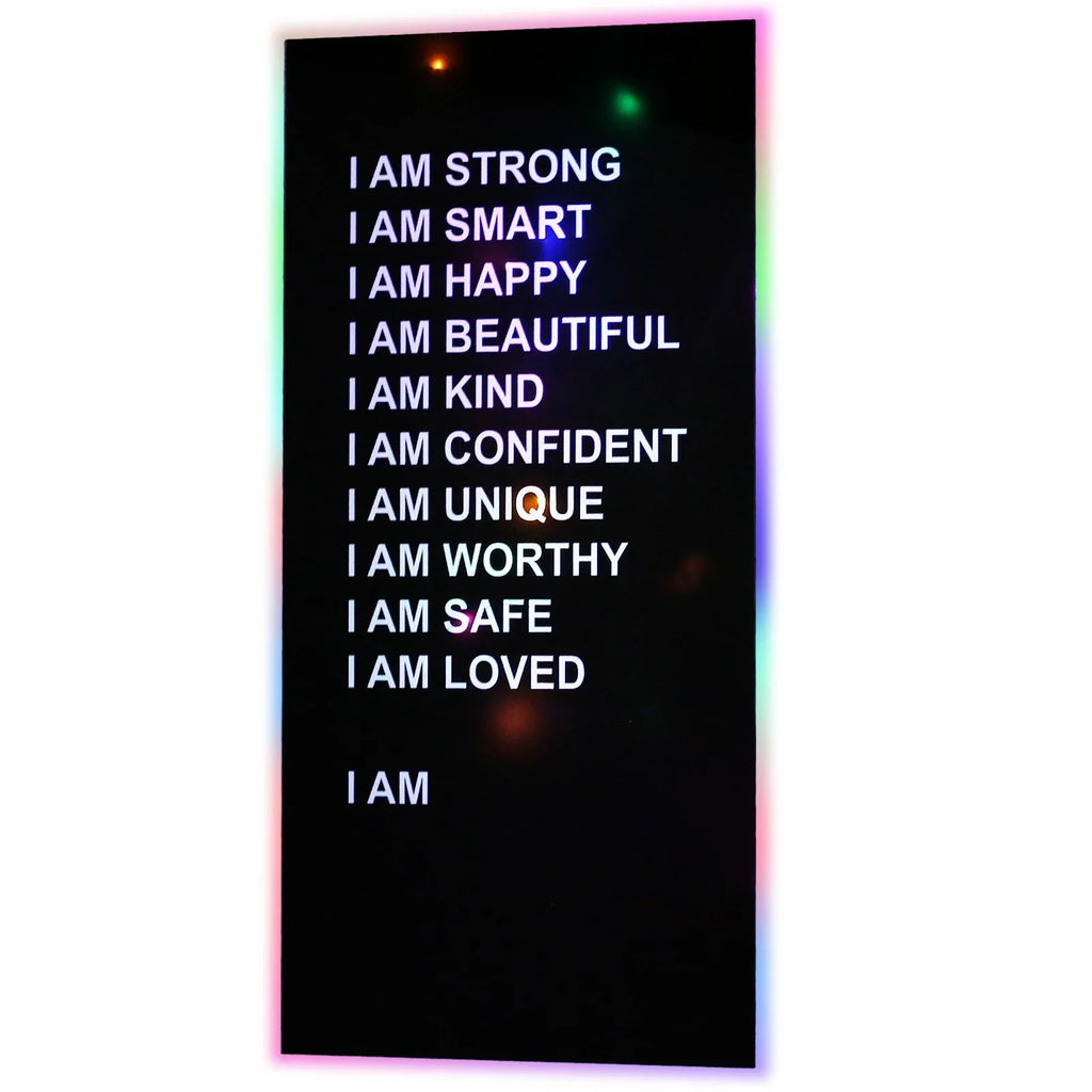 Affirmations Mirror with Colorful LED String Lights | Acrylic