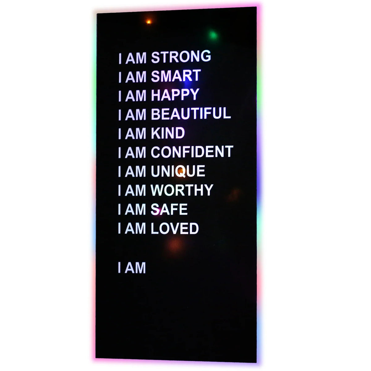 Affirmations Mirror with Colorful LED String Lights | Acrylic