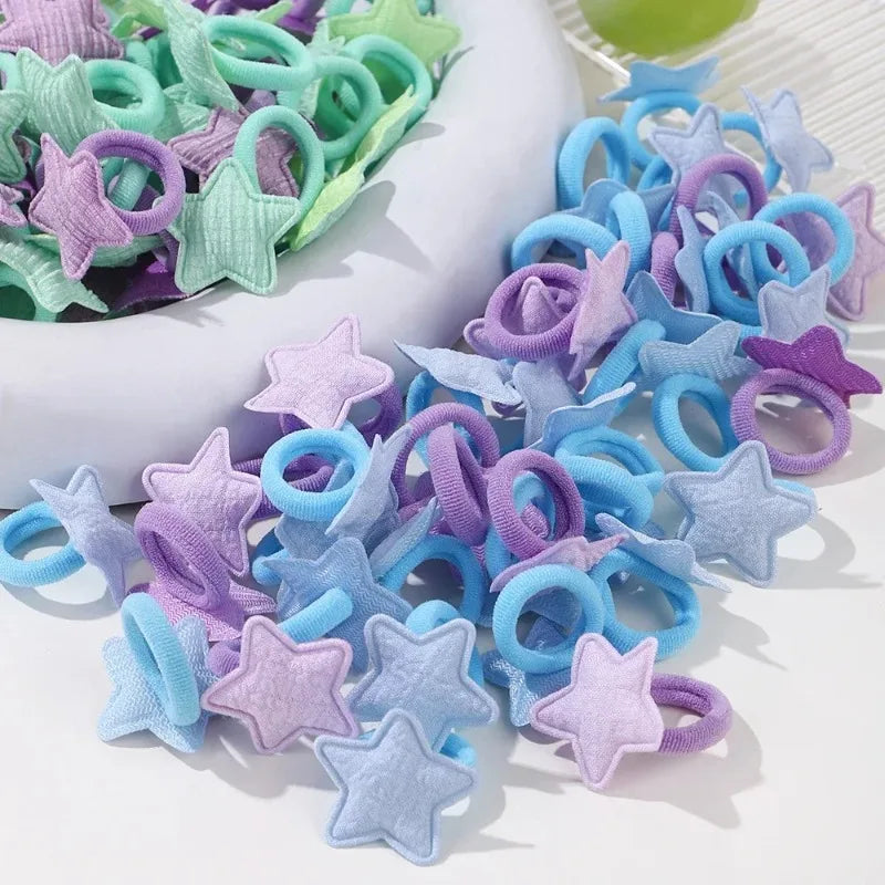 Girls Kids Hair Ties Pink Heart Star Ponytail Holders 10/20pcs