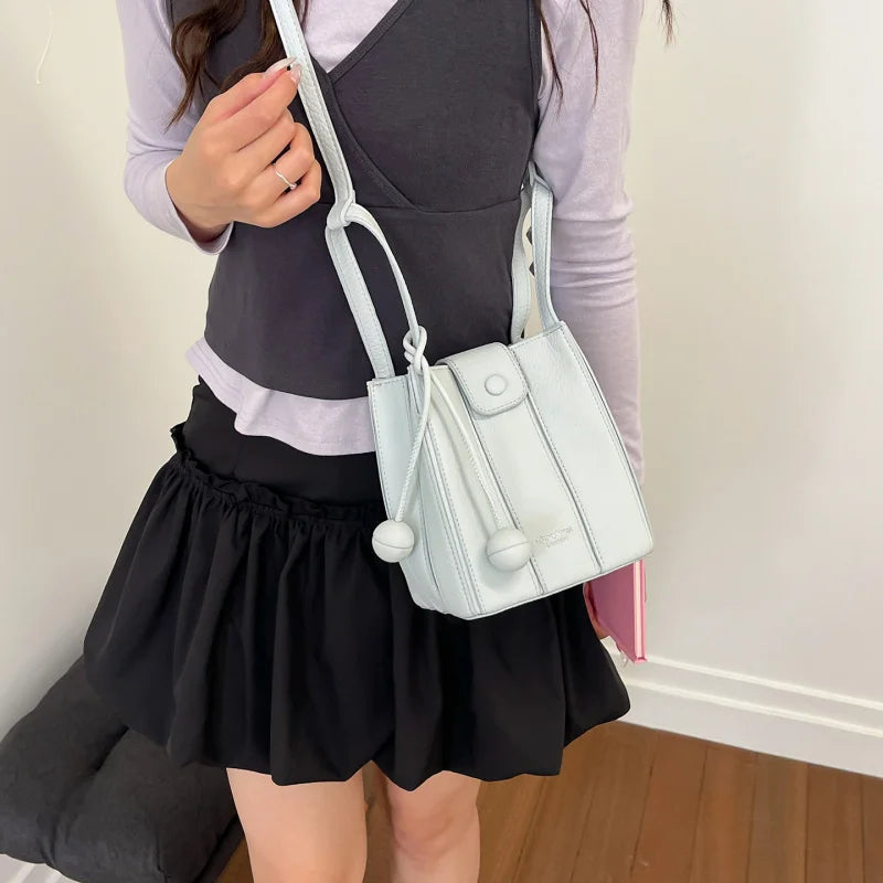 Korean Minimalist Patchwork Bucket Bag | Retro Shoulder Bag
