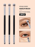 3Pcs Double-Ended Eyeshadow & Concealer Makeup Brush Set