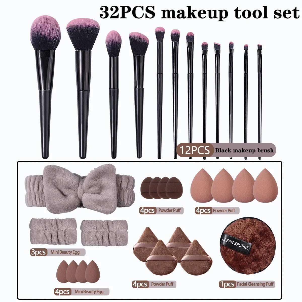 32-Piece Professional Makeup Brush & Beauty Tool Set