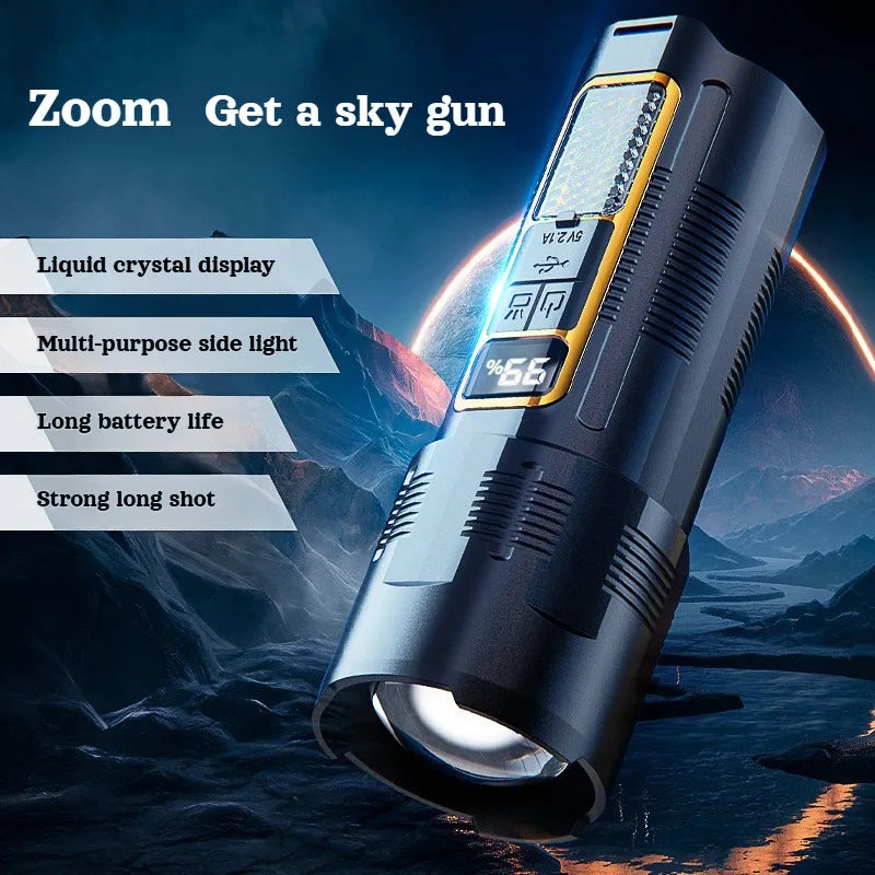 Zoomable Flashlight & Power Bank – Type-C Rechargeable, 500m