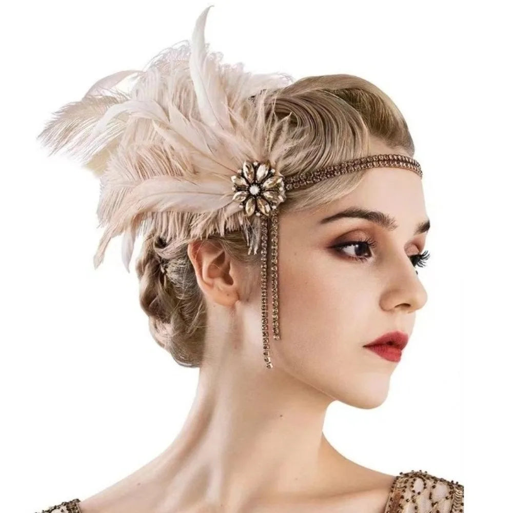 1920s Feather Hairband Rhinestone Headpiece | Gatsby Party