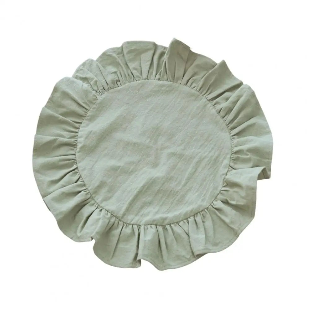Rustic Round Placemat Ruffled Trim Washed Cotton Table Mat 15"