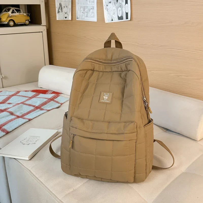 Korean Minimalist Flannel Backpack – Unisex Casual Daypack