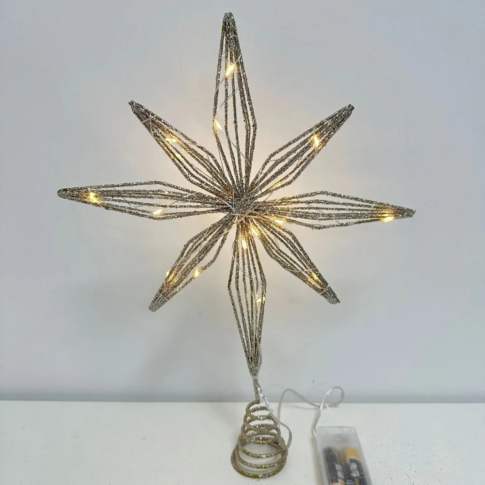 LED Star Christmas Tree Topper Glitter Iron Light Up Décor