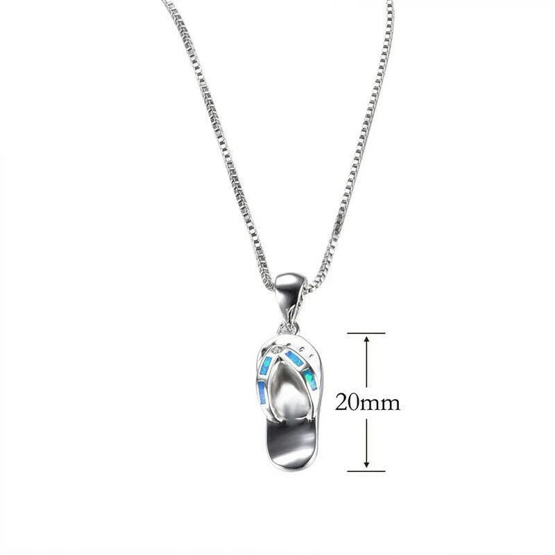 Women's Simulated Opal Slipper Charm Pendant Necklace | Gift