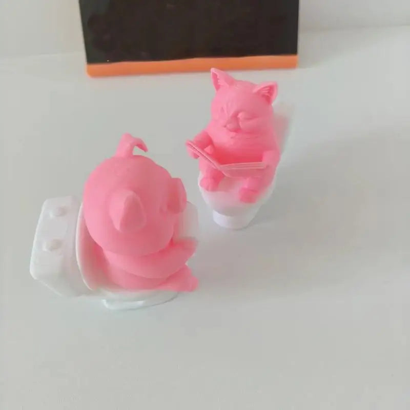 3D Printed Cartoon Pig on Toilet Figurine | Cute Desk Decor