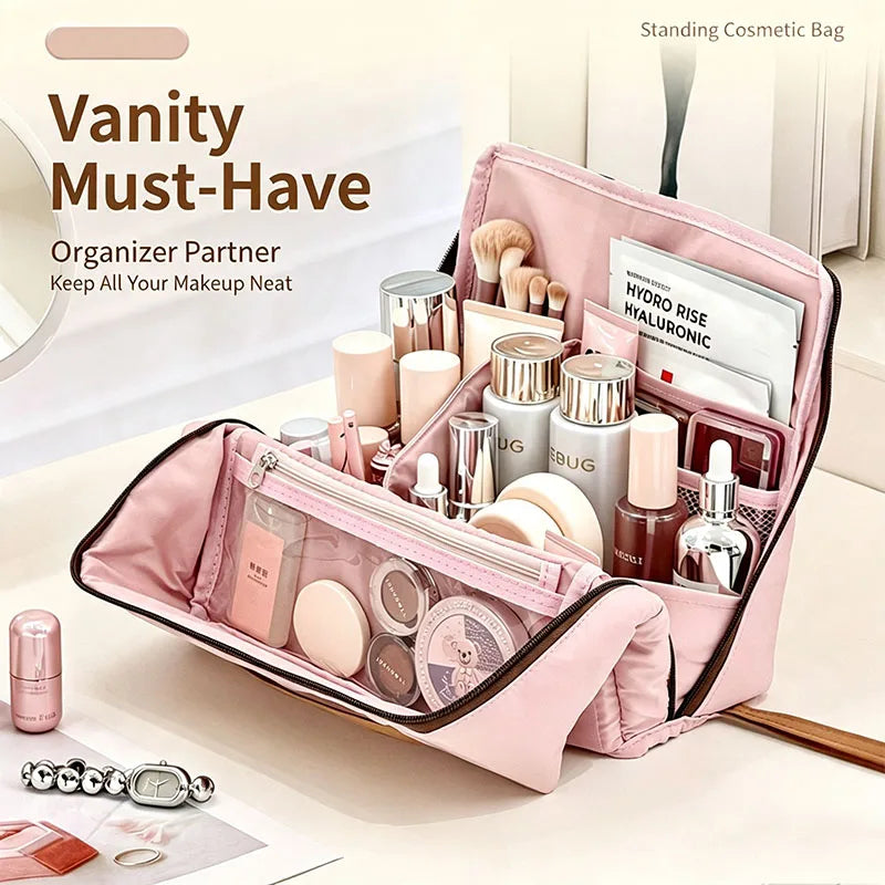 Standing Travel Makeup Brush Bag – Large Capacity Cosmetic Organizer