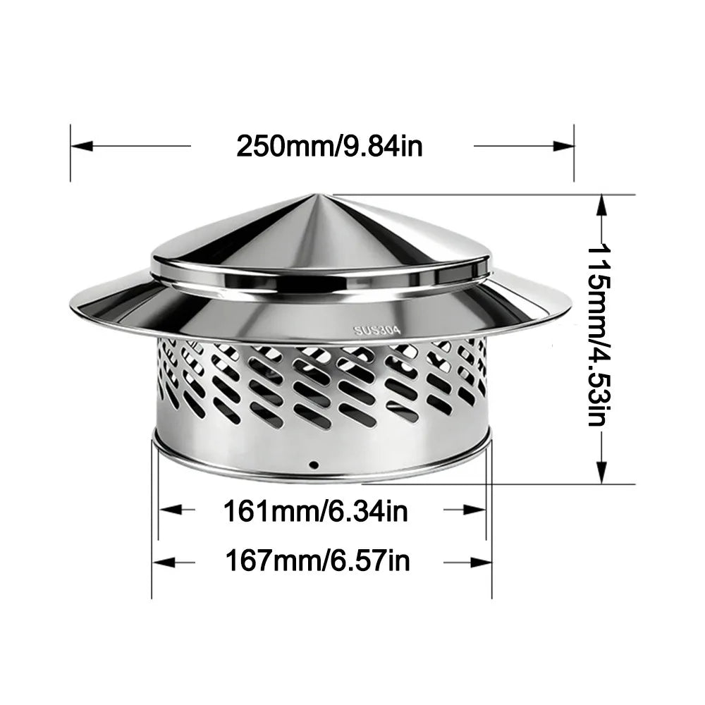 Stainless Steel Chimney Cap Rainproof Cover 80–200mm