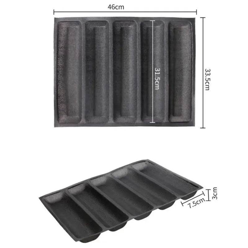 5-Cavity Silicone French Bread Baking Pan – Non-Stick Mold
