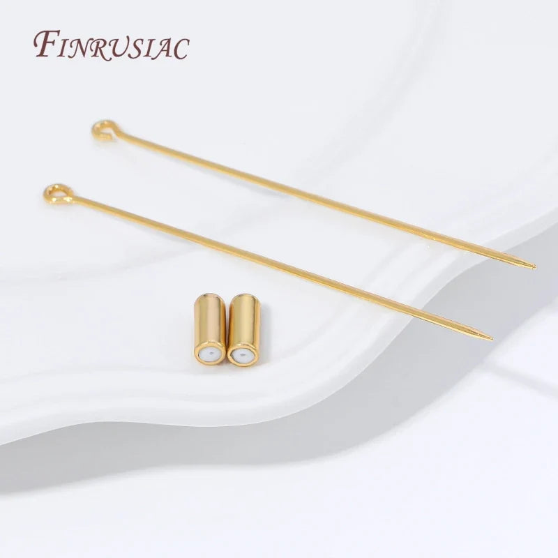 18K Gold Plated 70mm Brooch Pin Stem with Cap | DIY Jewelry