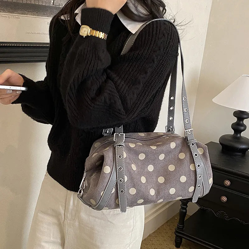 Nixie Vintage Suede Polka Dot Boston Bag | Women's Shoulder Bag