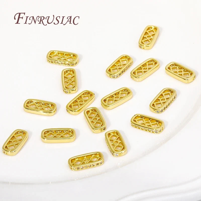 18K Gold Plated Zircon Rectangle Spacer Beads | DIY Jewelry