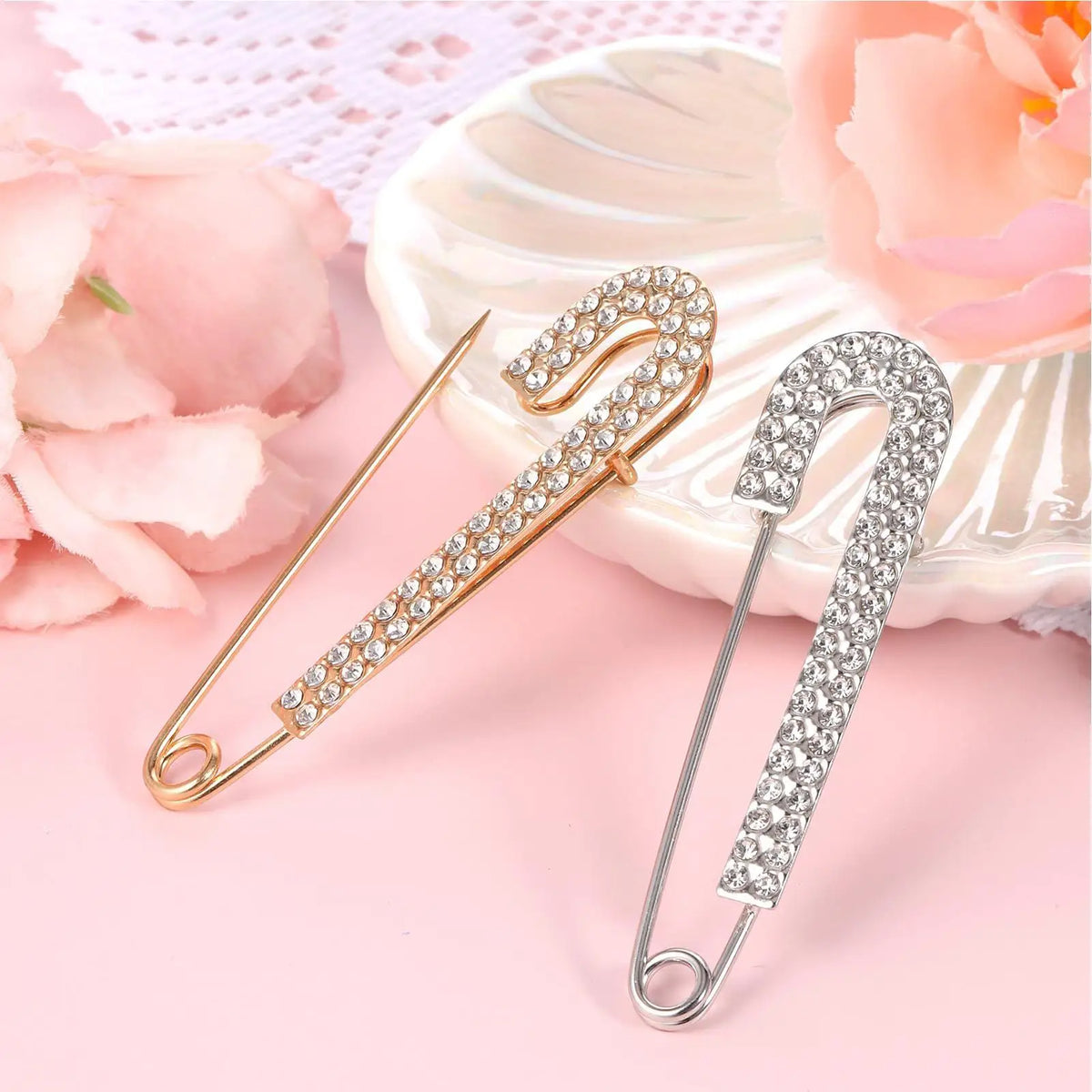 Silver Rhinestone Safety Pin Brooch – Decorative Clothing Pin