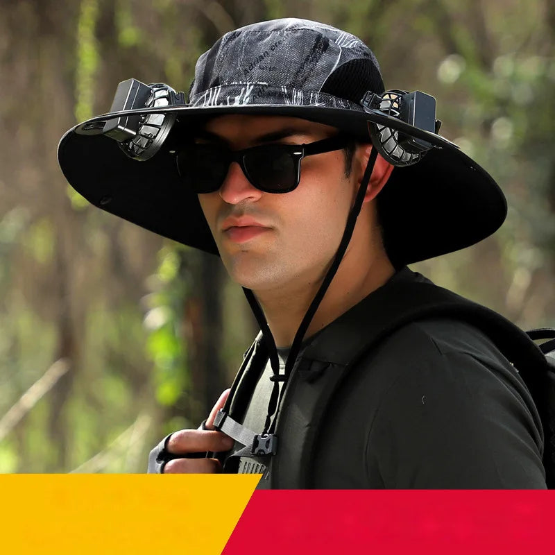 UV Protection Wide Brim Fan Hat – USB Rechargeable Cooling