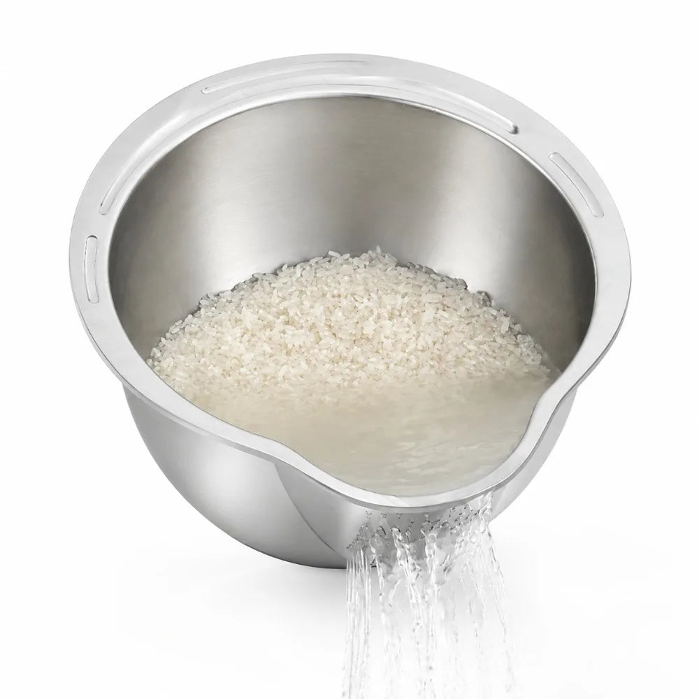 Stainless Steel Rice Washing Bowl & Vegetable Fruit Colander