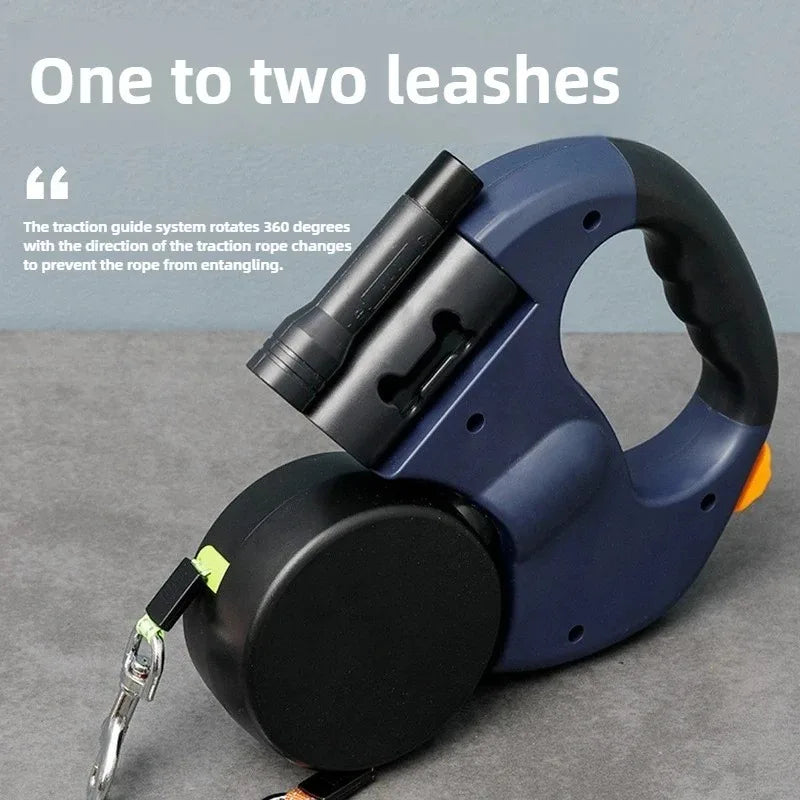 Retractable Double Dog Leash with Flashlight | Walk 2 Dogs