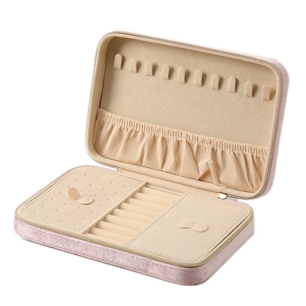 Velvet Jewelry Box with Zipper & Removable Dividers