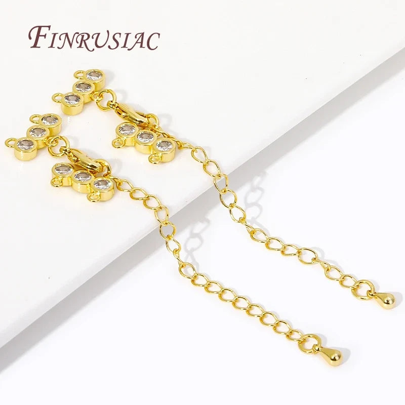 Gold Plated Brass Zircon Lobster Clasp & Extension Chain | DIY