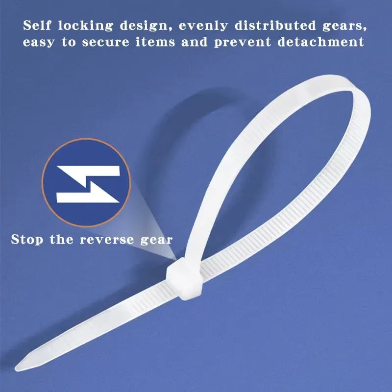 100/1000 PCS Self-Locking Nylon Cable Zip Ties White Straps