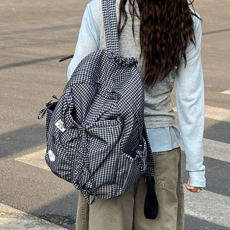 Nixie Korean Plaid Backpack – Large Capacity Lightweight Bag