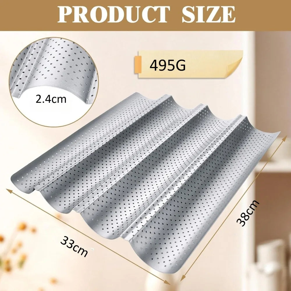 Nonstick Perforated Baguette Bread Pan – 4-Loaf French Bread Tray