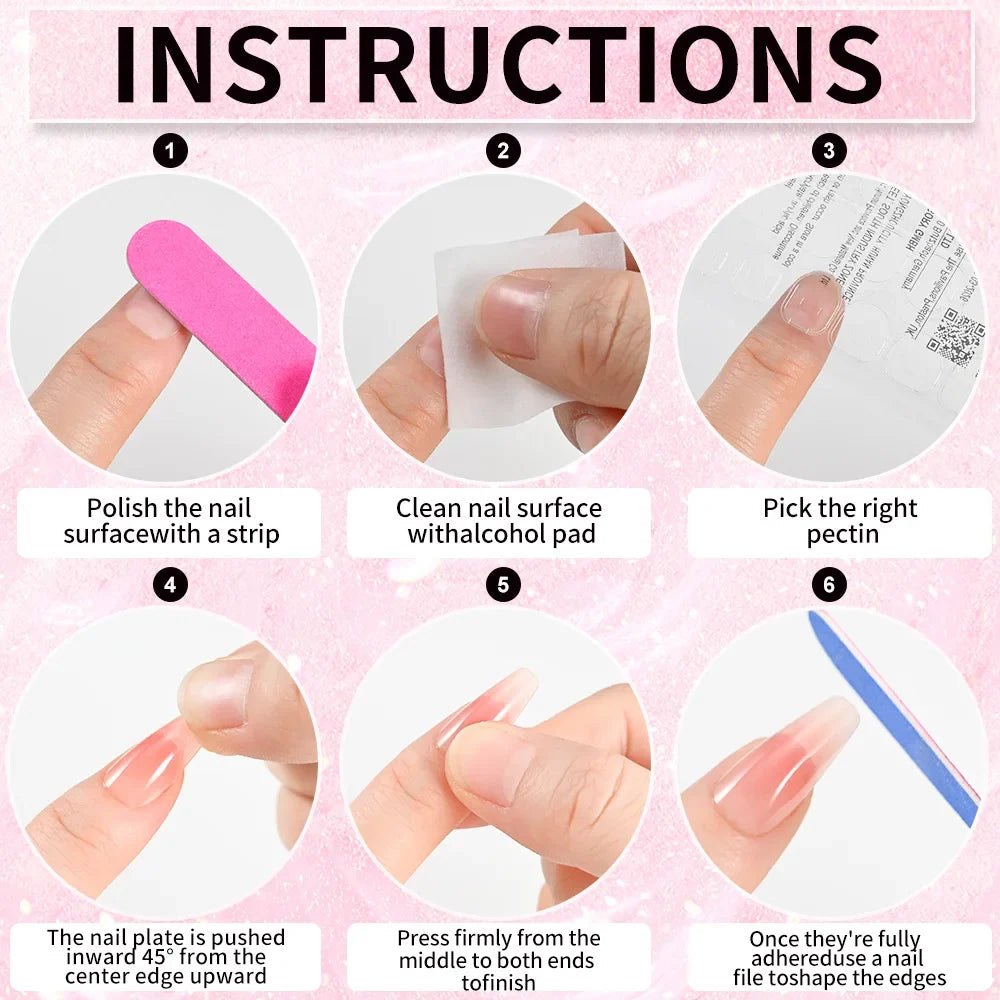 120Pcs Glitter Press On Nails – Nude White French False Nails
