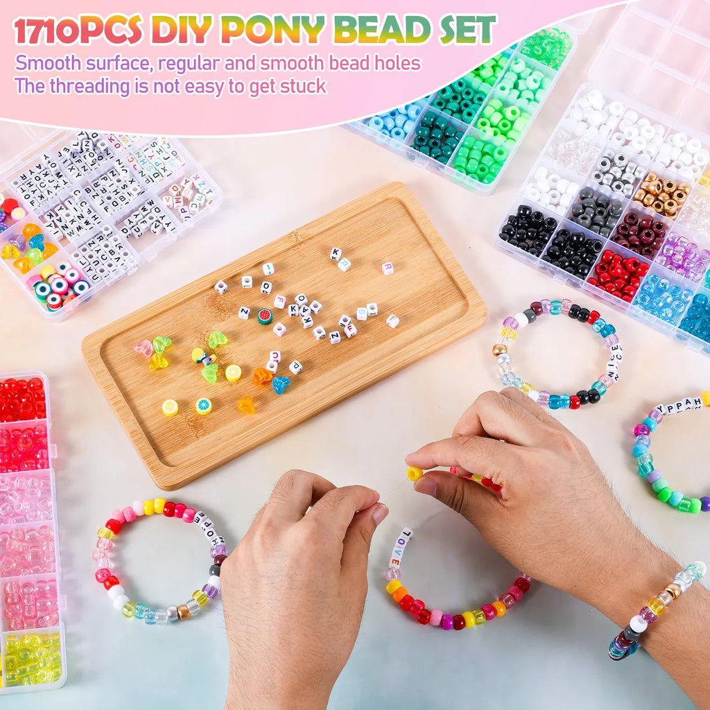 Rainbow Pony Bead Bracelet Making Kit – 1710 Pcs DIY Set